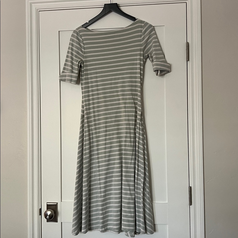 Ralph Lauren Striped Sage Green and White Midi Dress